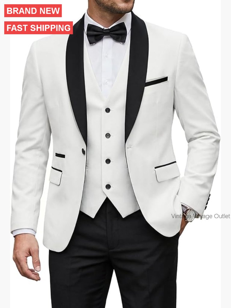 Slim Fit Tuxedo Set With Bow Tie Vest Pants For Wedding Prom
